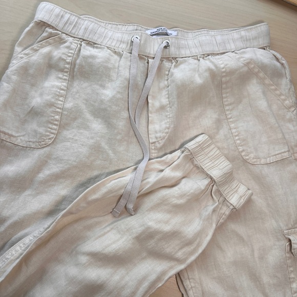Nicole Miller New York Pants - Nicole Miller Cargo Joggers Women L Beige 100% Linen European Flax Drawstring
